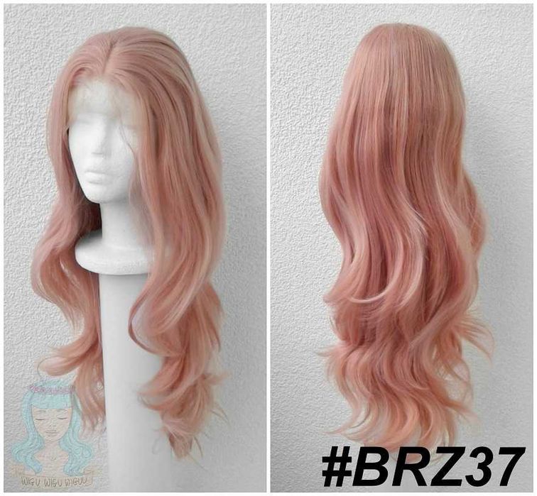 Lace Front peruka długa falowana z przedziałkiem brzoskwiniowa wig
