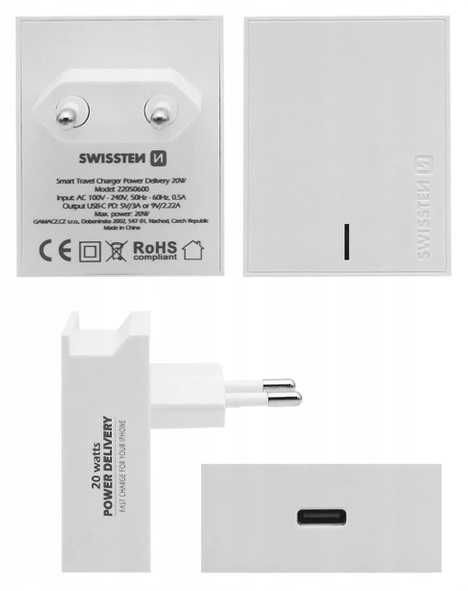 Szybka Ładowarka Sieciowa SWISSTEN USB-C PD 20W * Video-Play Wejherowo