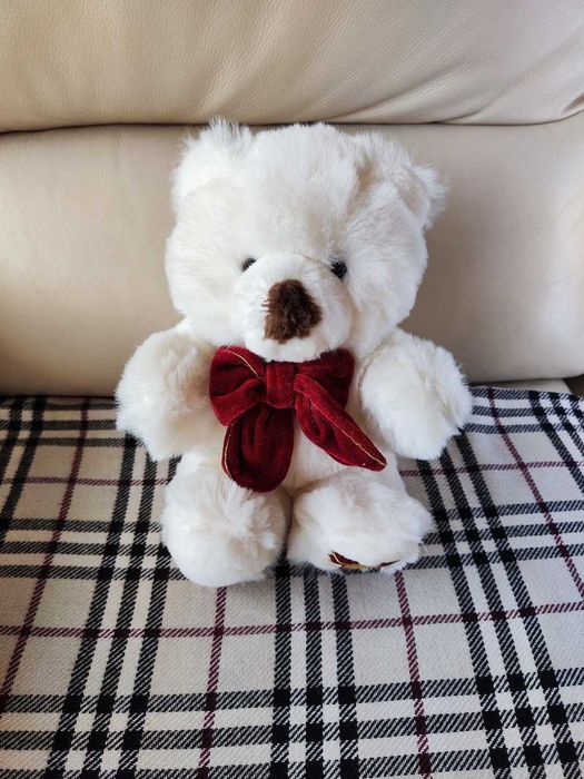 Urso de Peluche Branco com Laço Vermelho - 30 cm | Muito Macio