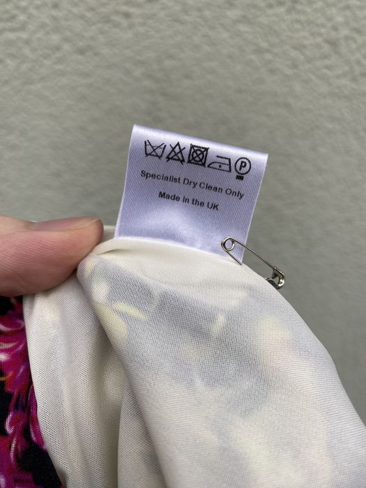 Czerwona złota kolorowa jedwabna sukienka midi Mary Katrantzou