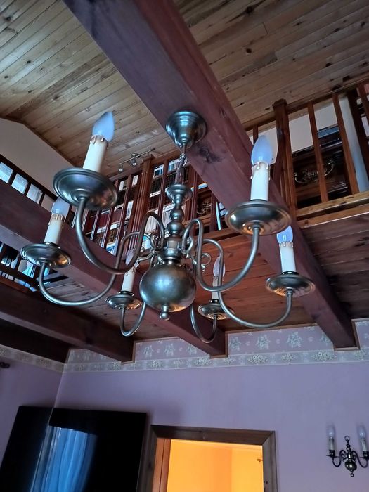 Żyrandol, sześcioramienny, świeczki, mosiężny.