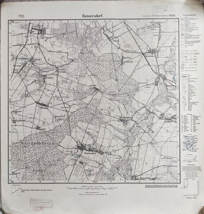Oryginalna mapa Messtichblatt 2834 Reinersdorf  Komorzno, unikat