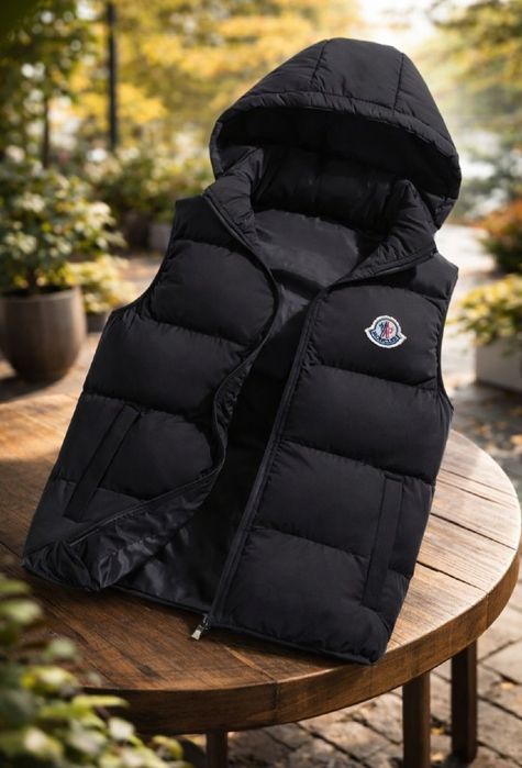 ЦЕНА БЫЛА 3000!Мужская брендовая жилетка Moncler,черная безрукавка топ
