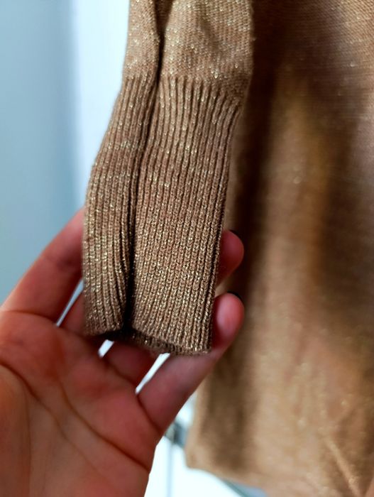 Sweter, tunika, small Size, khaki, złota nić, Mango