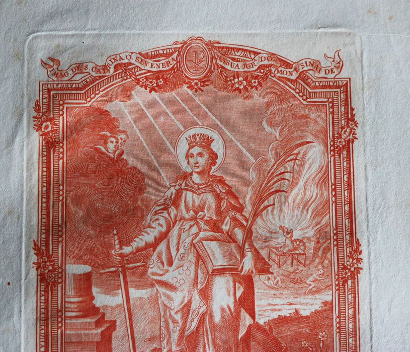 Santa Catarina na Igreja do Monte Sinai Lisboa gravura XVIII