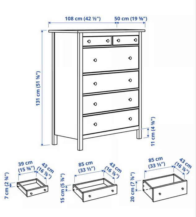 HEMNES Cómoda c/6 gavetas, velatura branca, 108x131 cm