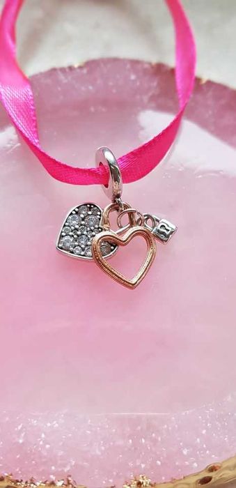 charms zawieszka srebro 925 serce z kłódką
