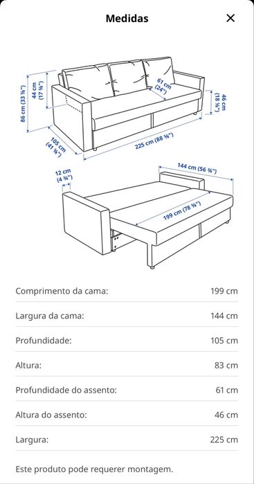 Sofá cama 3 lugares Ikea