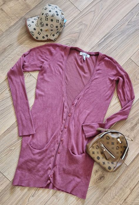 Sweter narzutka fuksja amarant Bershka rozm S