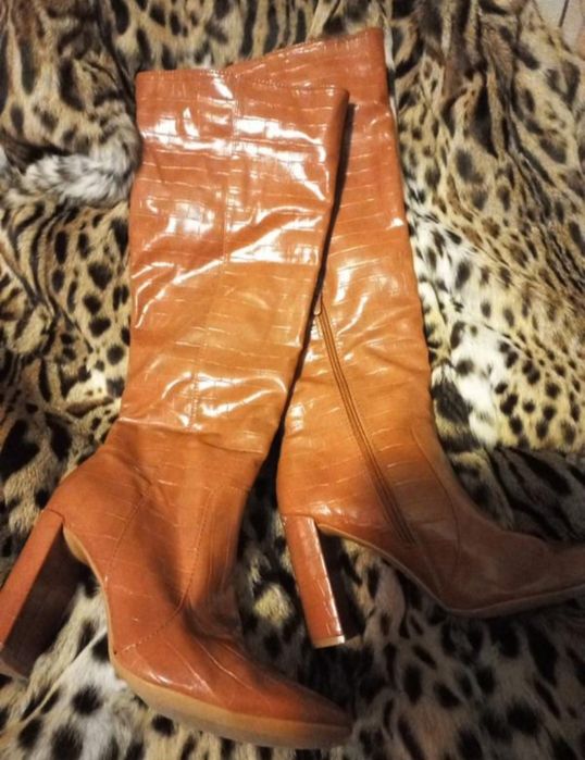 Ботфорти коричневі пітон / рептилія