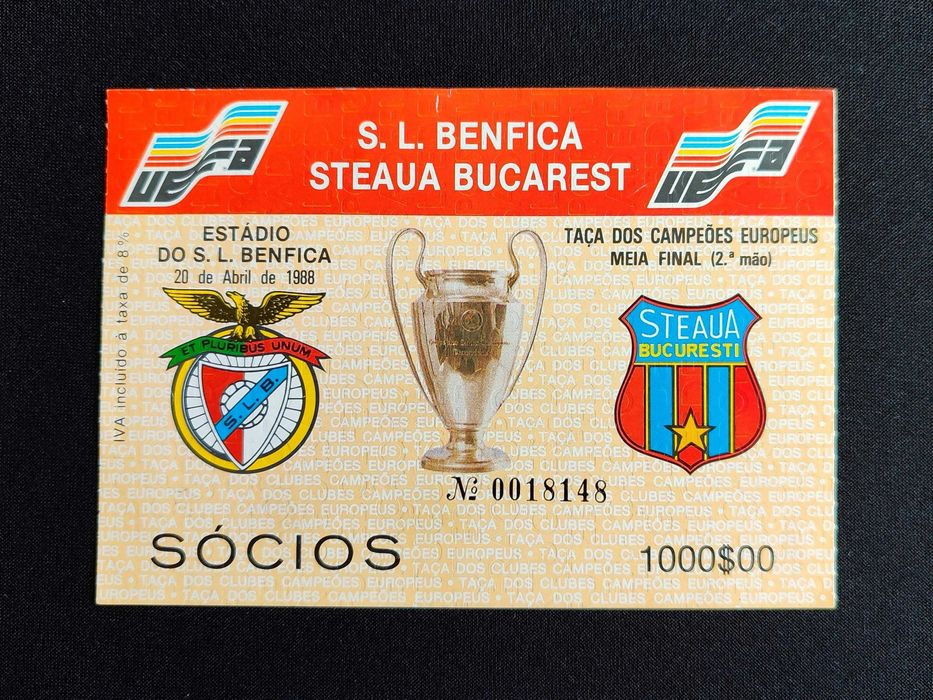 Bilhete do jogo Benfica - Steaua Bucareste (1987/88)