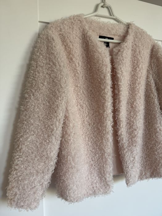 Kurtka narzutka bolerko futerko misiek teddy różowy H&M S 36 M 38 Zara
