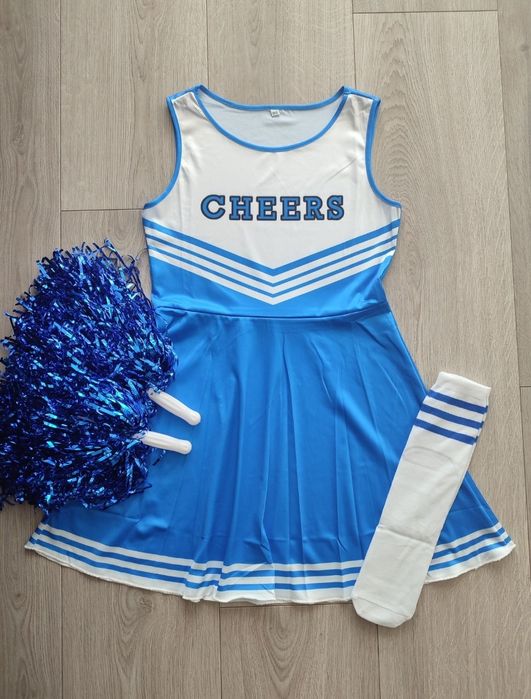 Strój cheerleaderki tancerki czirliderki 140/146 pompony skarpety