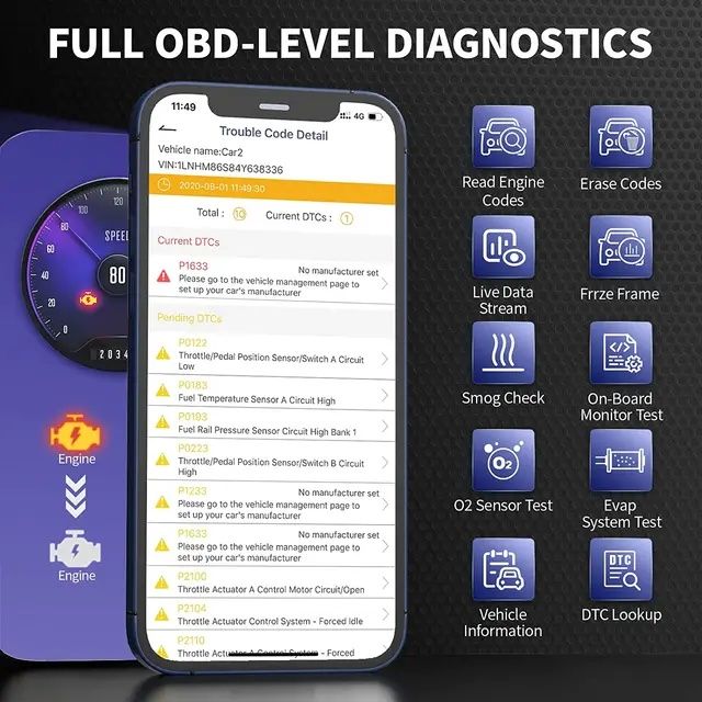 Ancel BD200 OBD2 Bluetooth 5.0 Scanner Diagnóstico Profissional NOVO