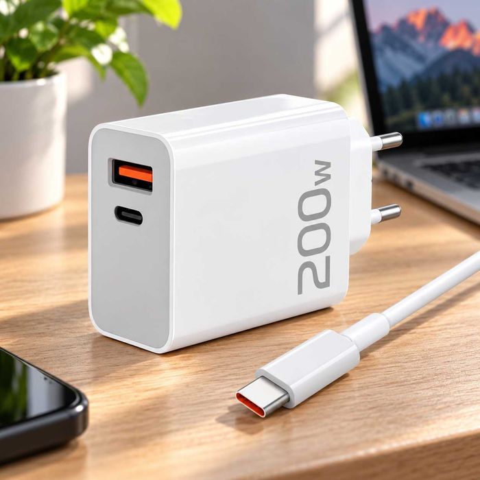Зарядний пристрій 200W USB Type-C PD та USB-A швидка зарядка для ноутбука смартфона планшета павербанка універсальний мережевий адаптер потужназарядка