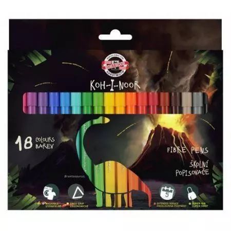 Flamastry Dino. 18 kolorów. Koh-I-Noor. Nowy Produkt