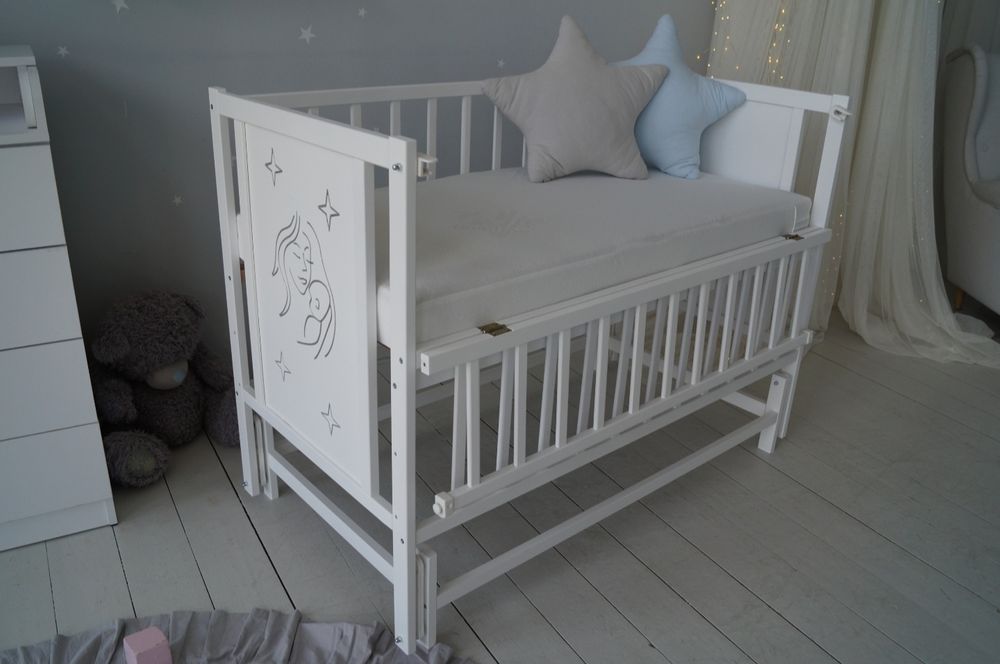 Дитяче ліжко сіре + матрас + наматрасник + непромок. простинь в подару