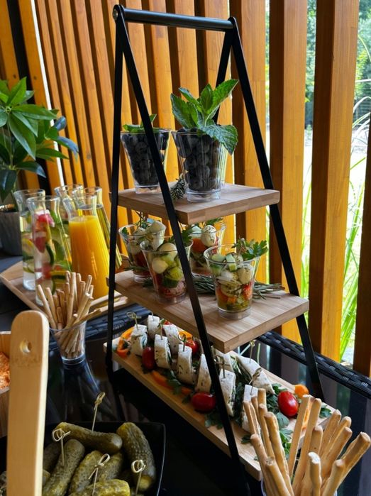 Patera 3 Piętrowa Poziomowa Bambusowa Stojak Na Ciasto Ciastka Owoce P