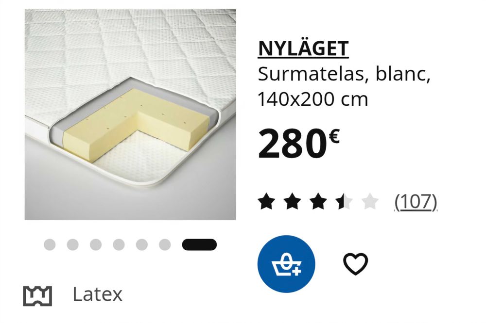 Topper (Sobrecolchão) 1,40 × 2,00 IKEA 100,00 €