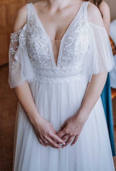 Suknia ślubna romantyczna/boho - odpinane rękawki