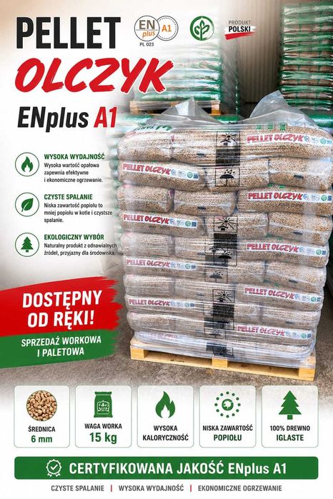 Pellet Olczyk ENplus A1 premium wysoka kaloryczność niska ilość popiołu