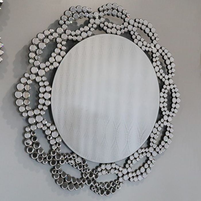 Srebrne lustro glamour okrągłe wiszące śr.90cm M-0523