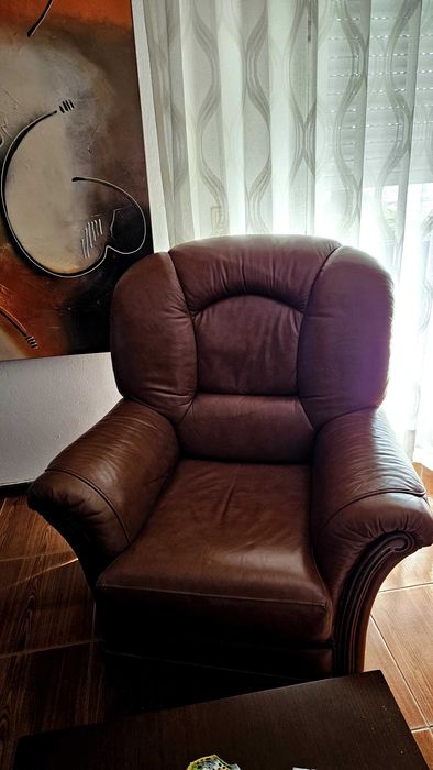 Conjunto 3 sofas em pele