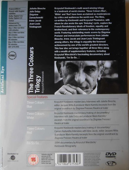 Pack 4 DVD SELADOS 3 Filmes-The Three Colours Trilogy-Kieslowski
