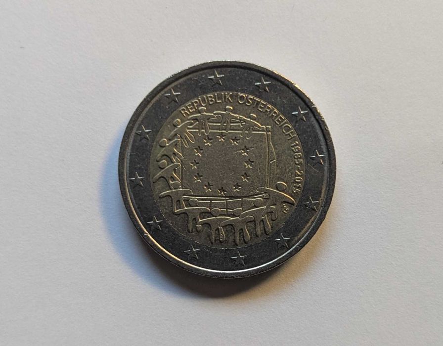 Moeda - 2€ - Áustria - 2015 - 30º Aniversário da Bandeira da U.E.