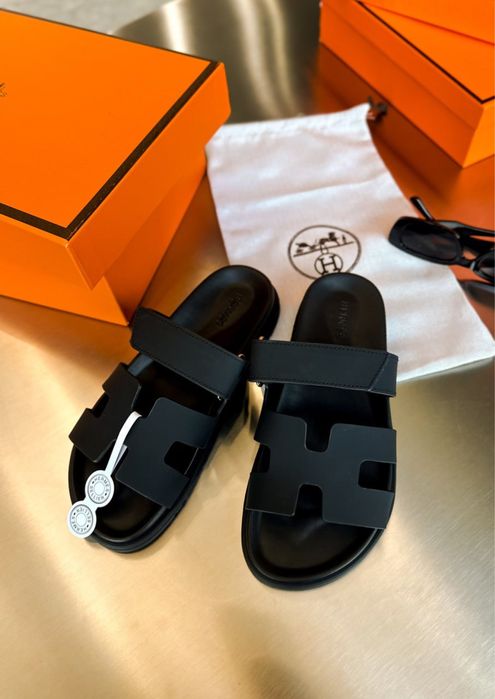 Hermes Chypre Sandals Black капці тапки ерме ермес шипр шипри