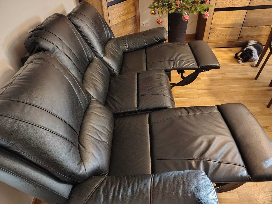 Sofa, skóra, czarna rozkładana