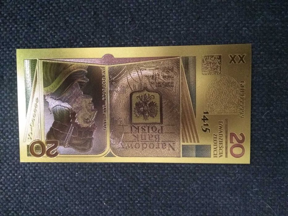 Banknot kolekcjonerski pozłacany - 20 zł Jan Długosz