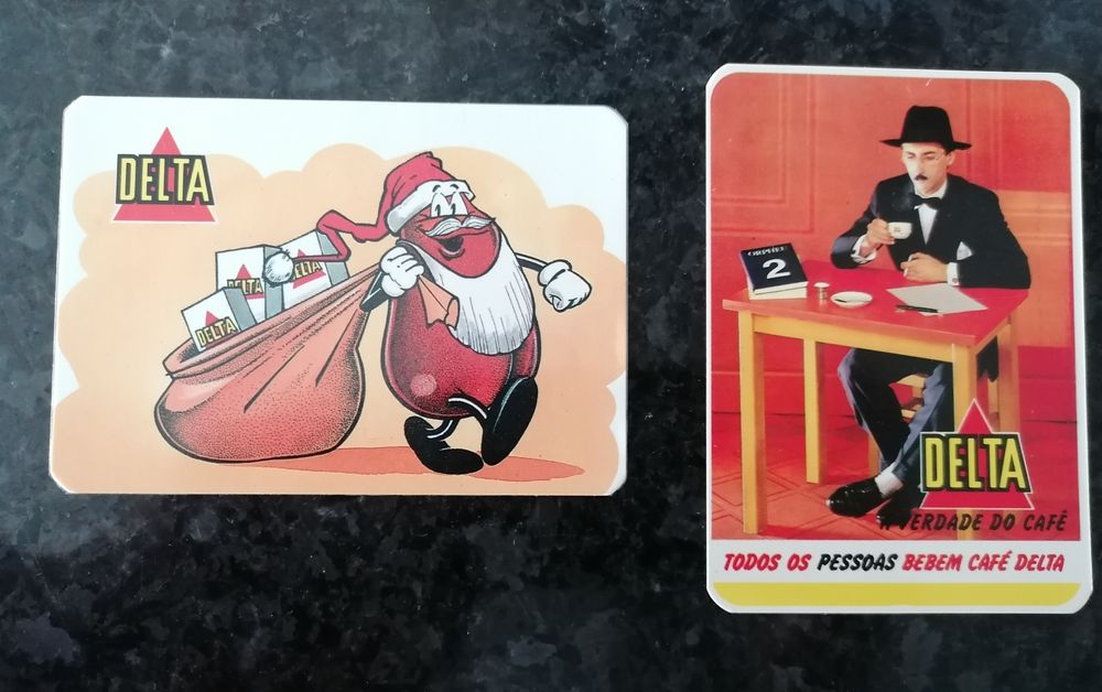 Conjunto de 11 calendários com publicidade da marca de cafés Delta.

A
