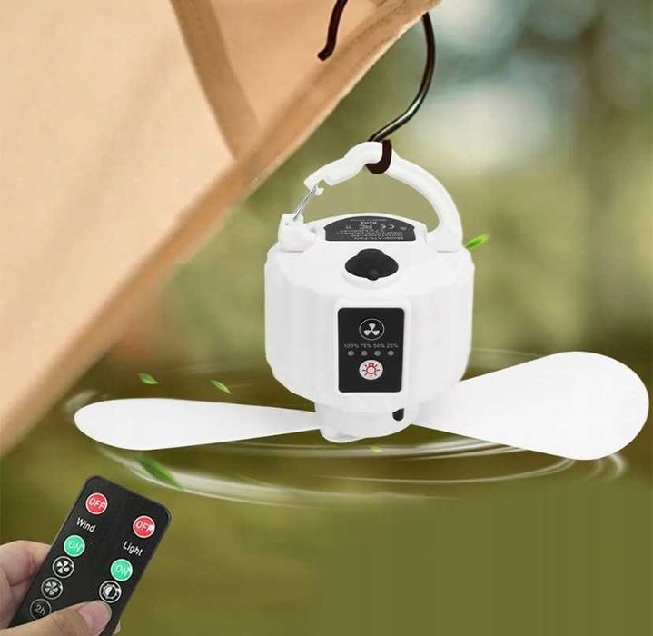 Przenośny Mini Wentylator Sufitowy 2w1 z Lampą LED – Nowy! (Kemping, Dom)