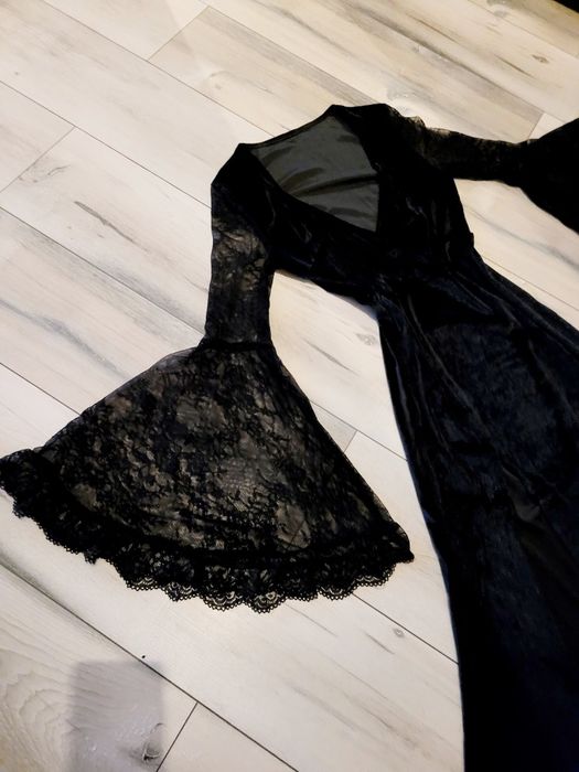 Nowa długa czarna gotycka aksamitna sukienka Alternativ gothic
