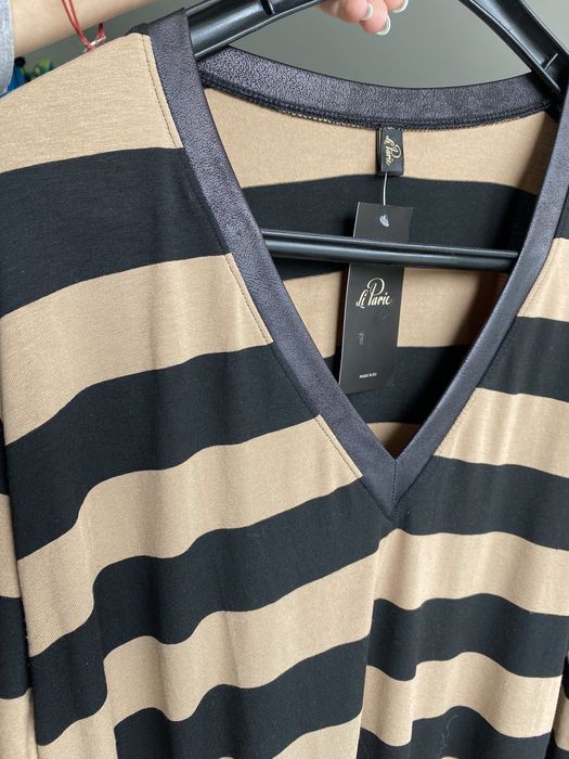 Li Parie bluzka w paski pasiak pasy wiskoza szpic dekolt M 38 L 40