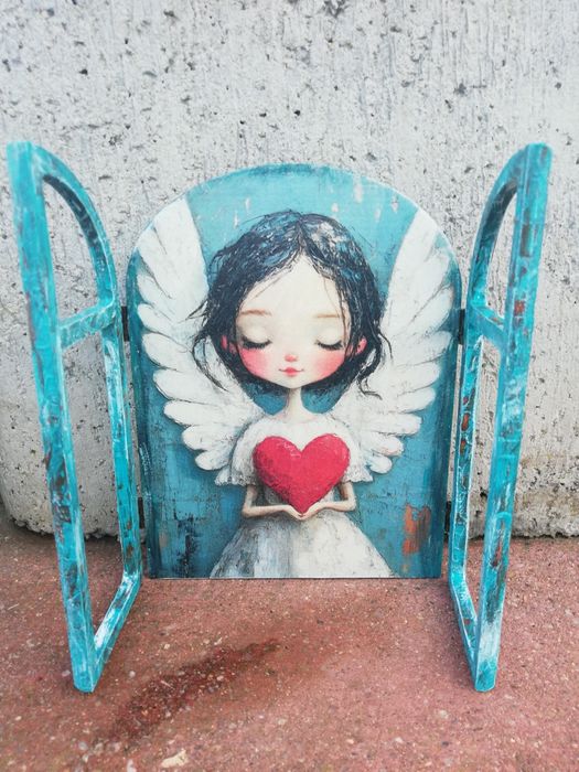 Obraz, obrazek, anioł, aniołek z czerwonym serduszkiem