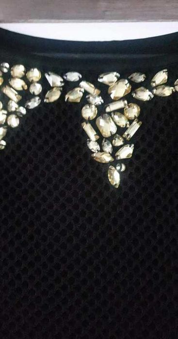 Czarna, siateczkowa sukienka z ozdobami Calzedonia S/M