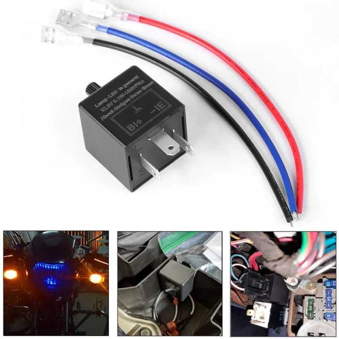 Relé Piscas LED 12V Moto 3 Pinos Ajustável Universal