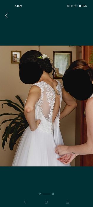 Suknia ślubna biała 36-38 koronka tiul na halce z kołem