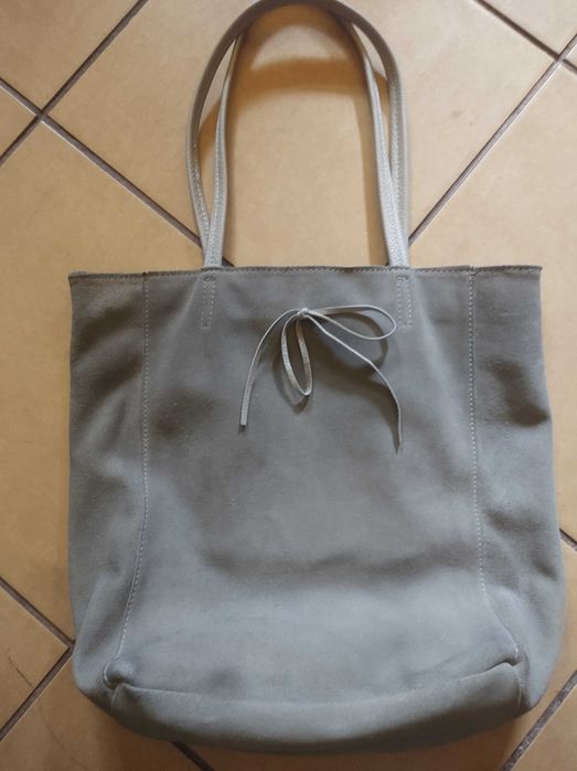 Made in spain torebka shopper z naturalnej skóry zamsz