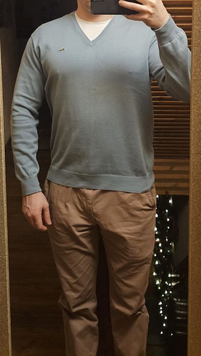 Bluza sweter Lacoste z wcięciem rozmiar L błękitny niebieski