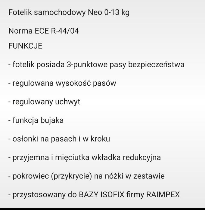 Fotel- bujak - nosidełko 0-13 kg
