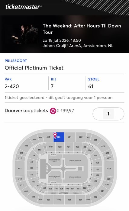 Продам квиток на The Weeknd 18 липня Амстердам