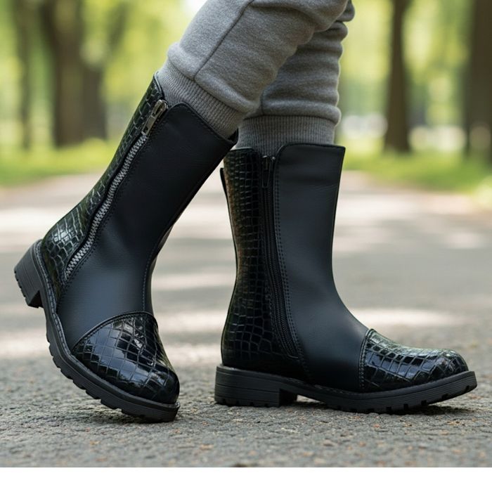 Kozaki dziecięce czarne ocieplane z suwakami wygodne 6642 rozm. 25