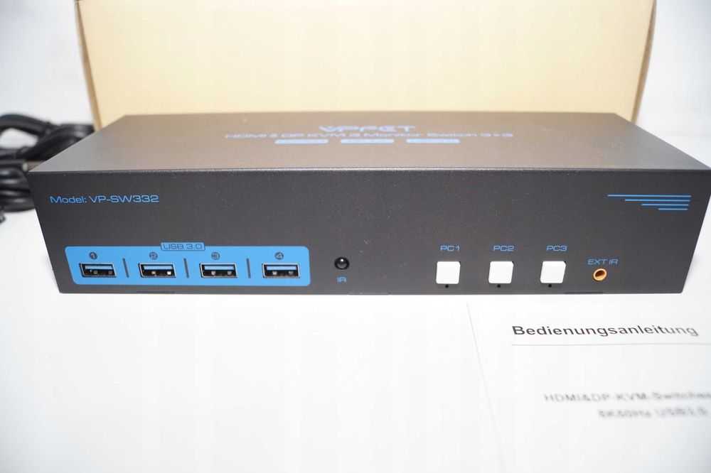 1966 Przełącznik KVM VPFET VP-SW332 8K60Hz 3xPC 3xMonitor 4K144Hz 4xUSB 3.0