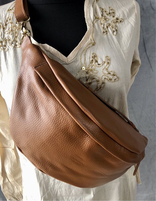 Nerka torebka karmelowa skóra naturalna Włoska - nowa