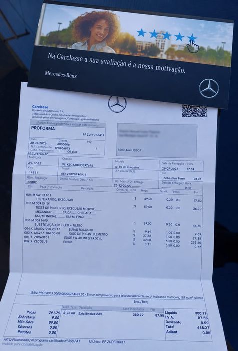 Mercedes A180d Limousine - só 14.000kms