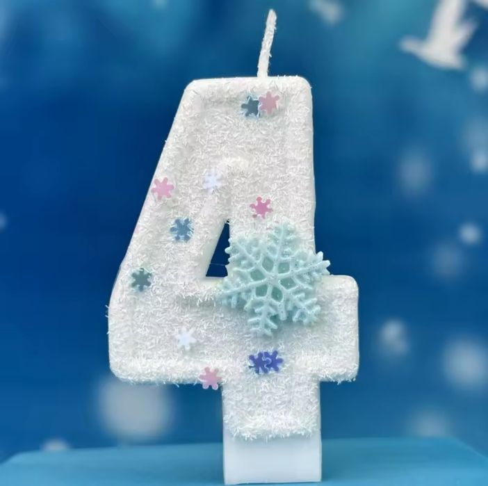 Topper Elsa Anna, Świeczka Cyfra 4, Balony 5szt.  Płatki Śniegu