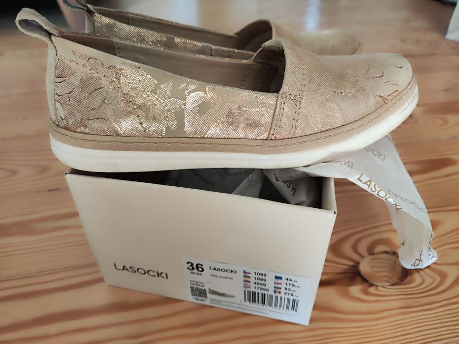 Skórzane beżowe trampki/espadryle Lasocki rozm. 36
